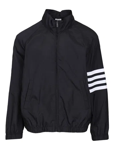 Thom Browne Jacket High Collar Elastic Cuffs Stripe Sleeves In Black