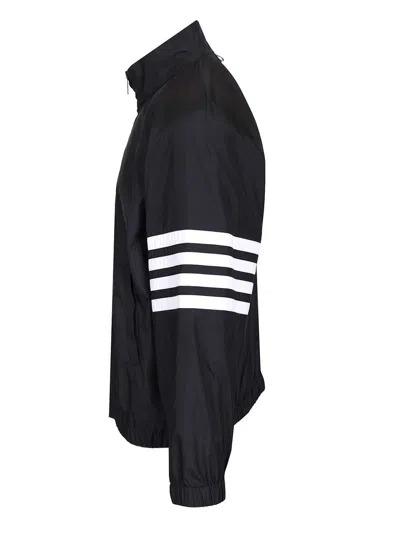 Thom Browne Jacket High Collar Elastic Cuffs Stripe Sleeves In Black