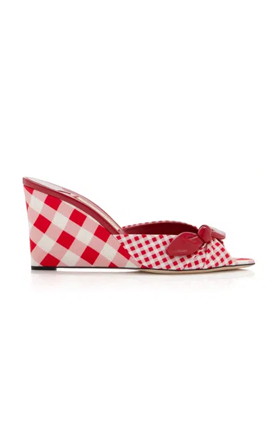 Jimmy Choo Livi 85mm Leather-trimmed Checked Wedge Mules In Red