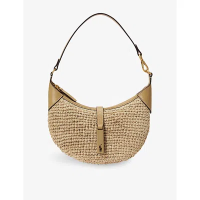 Polo Ralph Lauren Womens Natural Cashmere Polo Id Mini Raffia Shoulder Bag In Sand