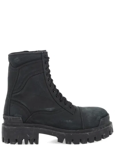 Balenciaga Black Combat Strike Cotton-canvas Boots Men In Black