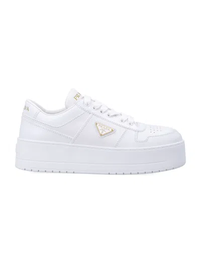 Prada Downtown Bold Leather Sneakers In White