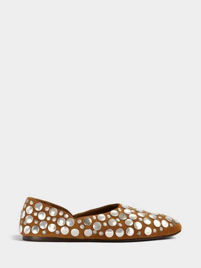 Khaite Jane Studded Leather Ballerina Flats In Gold