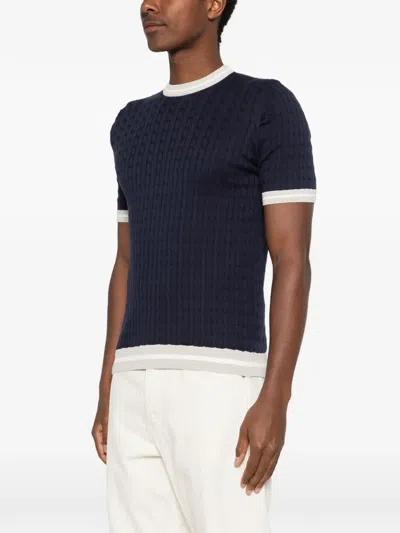 Eleventy Cable-knit T-shirt In Blue