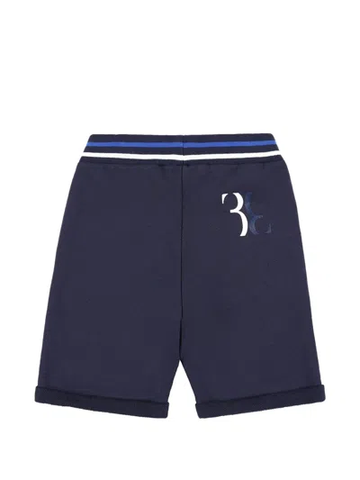 Billionaire Monogram Striped Drawstring Shorts In Blue