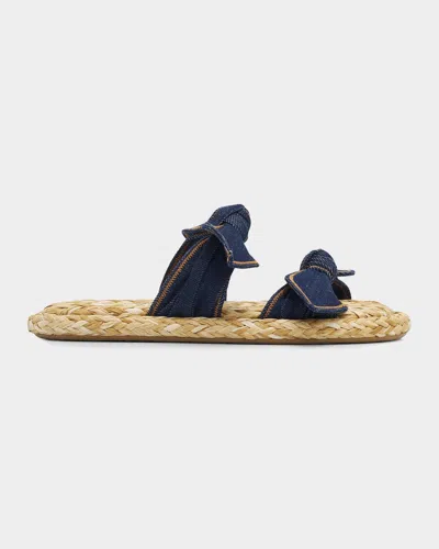 Zimmermann Carousel Bow-detail Woven-sole Flat Sandals In Blue