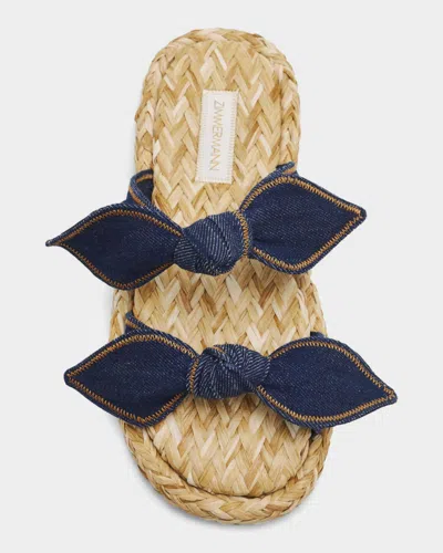Zimmermann Carousel Bow-detail Woven-sole Flat Sandals In Blue