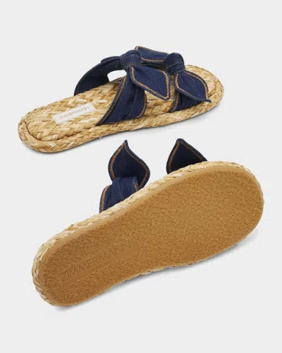 Zimmermann Carousel Bow-detail Woven-sole Flat Sandals In Blue