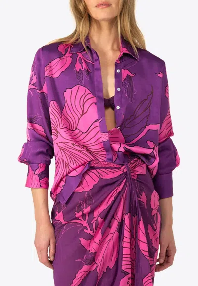 Poupette St Barth Eileen Printed Long-sleeved Shirt In Purple