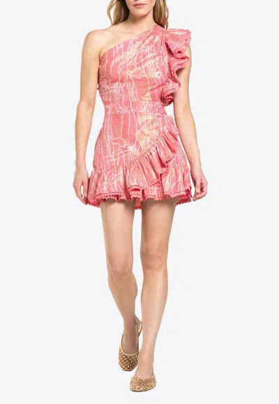 Poupette St Barth Corinne One-shoulder Mini Ruffled Dress In Multi