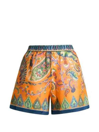 Etro Paisley Print Shorts Contrasting Hem Design In Orange