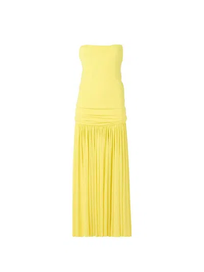 Jacquemus Yellow Dress With Straight Neckline And Gathered Waist In Tech Fabric Woman In Yellow
