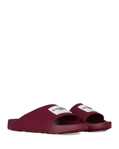 Givenchy Label Flat Mules In Rubber In Burgundy