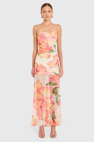 Amanda Uprichard Leo Floral Ruched Strapless Maxi Dress In Multi