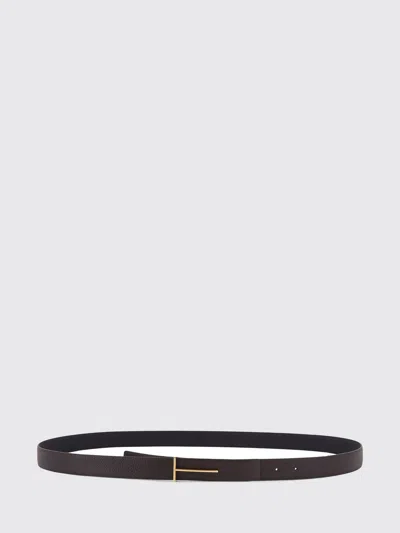 Tom Ford Reversible Tonal Embossed Logo Belt With Gold-tone Hardware In Brown