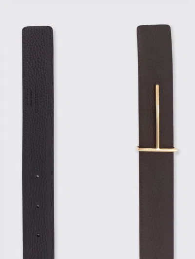 Tom Ford Reversible Tonal Embossed Logo Belt With Gold-tone Hardware In Brown