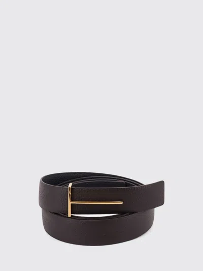 Tom Ford Reversible Tonal Embossed Logo Belt With Gold-tone Hardware In Brown