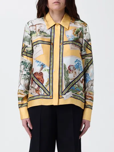 Gucci Bicolor Silk Pattern Shirt In Yellow
