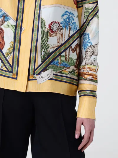 Gucci Bicolor Silk Pattern Shirt In Yellow