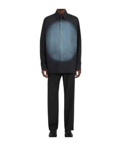 Mm6 Maison Margiela Straight Shirt Collar Long Sleeves Printed Detail In Blue