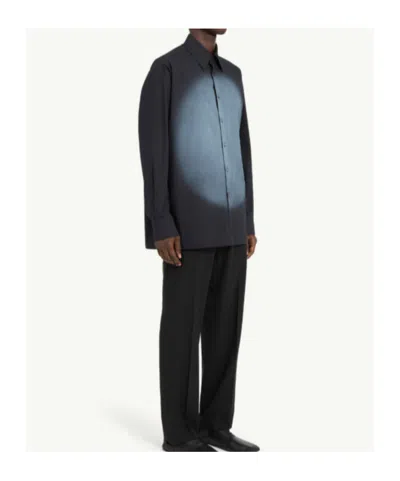 Mm6 Maison Margiela Straight Shirt Collar Long Sleeves Printed Detail In Blue