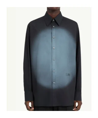Mm6 Maison Margiela Straight Shirt Collar Long Sleeves Printed Detail In Blue