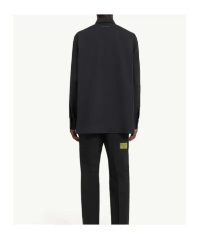 Mm6 Maison Margiela Straight Shirt Collar Long Sleeves Printed Detail In Blue