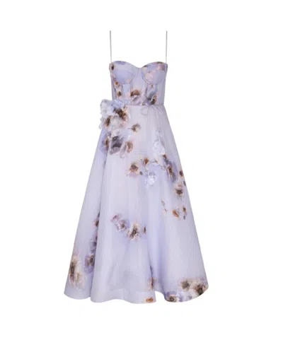 Zimmermann Womens Lilac Poppy Hypnotic Bodice Linen And Silk Midi Dress In Multi