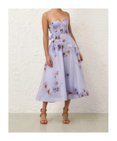 Zimmermann Womens Lilac Poppy Hypnotic Bodice Linen And Silk Midi Dress In Multi