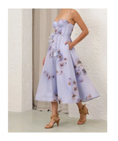 Zimmermann Womens Lilac Poppy Hypnotic Bodice Linen And Silk Midi Dress In Multi