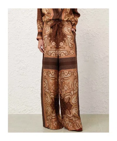 Zimmermann Womens Caramel Paisley Luna Wide-leg Silk Trousers Xl In Multi
