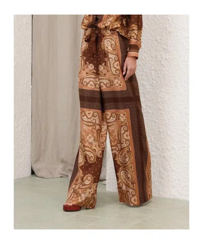 Zimmermann Womens Caramel Paisley Luna Wide-leg Silk Trousers Xl In Multi
