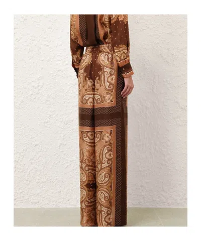 Zimmermann Womens Caramel Paisley Luna Wide-leg Silk Trousers Xl In Multi