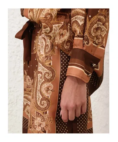 Zimmermann Womens Caramel Paisley Luna Wide-leg Silk Trousers Xl In Multi
