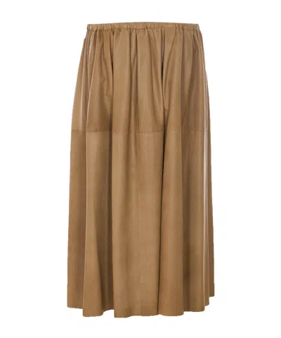 Auralee Elasticated Leather Skirt In Neutral