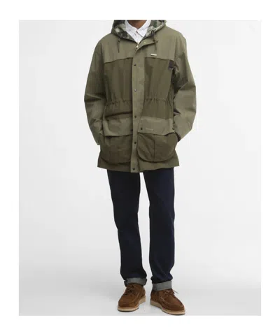 Barbour Logo-embroidered Coat In Neutral