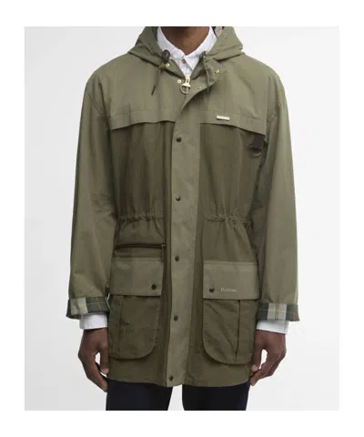 Barbour Logo-embroidered Coat In Neutral