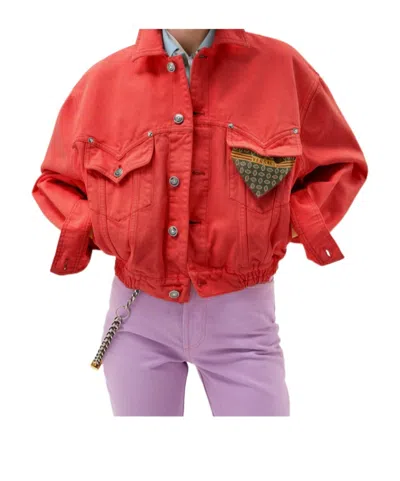 Versace Oversized Blouson Denim Jacket In Red