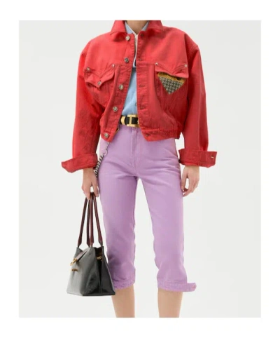 Versace Oversized Blouson Denim Jacket In Red