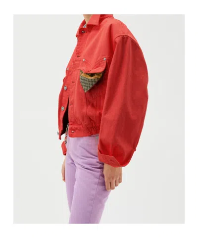 Versace Oversized Blouson Denim Jacket In Red