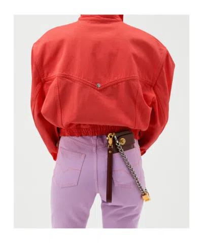 Versace Oversized Blouson Denim Jacket In Red