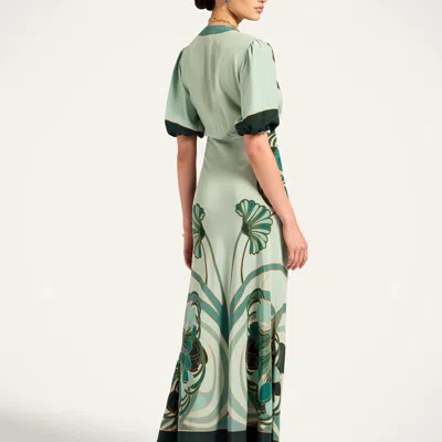 La Doublej Marlene Satin-trimmed Printed Silk-crepe Midi Dress In Green