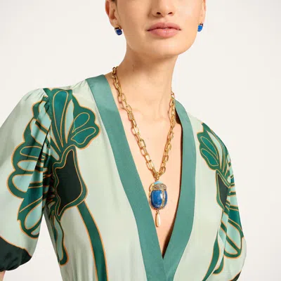 La Doublej Marlene Satin-trimmed Printed Silk-crepe Midi Dress In Green