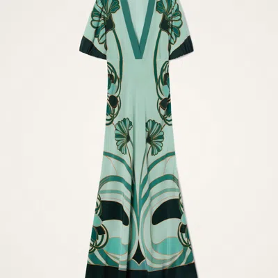 La Doublej Marlene Satin-trimmed Printed Silk-crepe Midi Dress In Green