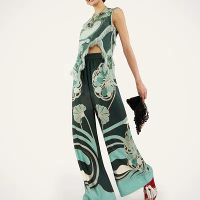 La Doublej La Double J Printed Silk-twill Palazzo Trousers In Green