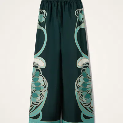 La Doublej La Double J Printed Silk-twill Palazzo Trousers In Green