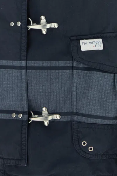 Fay Cotton Jacket High Collar Checked Pattern Pockets In Black