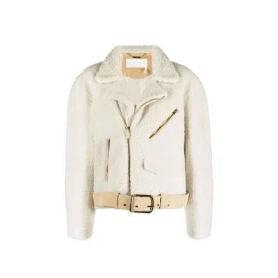 Chloé Beige Polyester Biker Jacket In Metallic