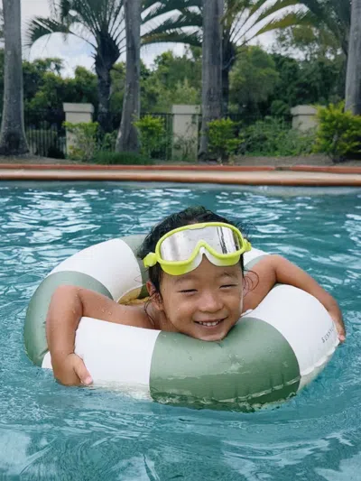 Sunnylife Kids Olive Stripe Mini Tube Pool Ring In Green