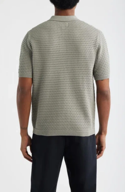Open Edit Texture Knit Polo Top In Gray